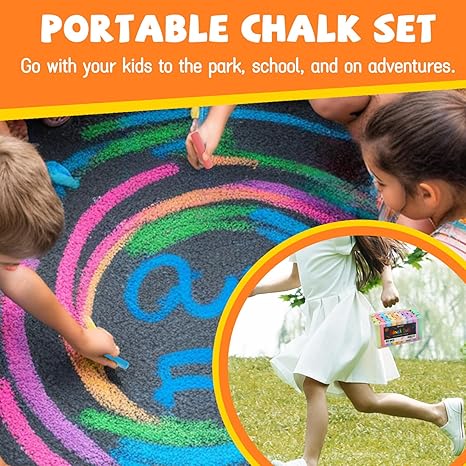 VEESA Sidewalk Chalk, 10 Colors in 52 Pcs, 4” x 1” - Washable Jumbo Driveway Chalk Bulk for kids Adults, Draw on Chalkboard, Blackboard and Outdoor Playground