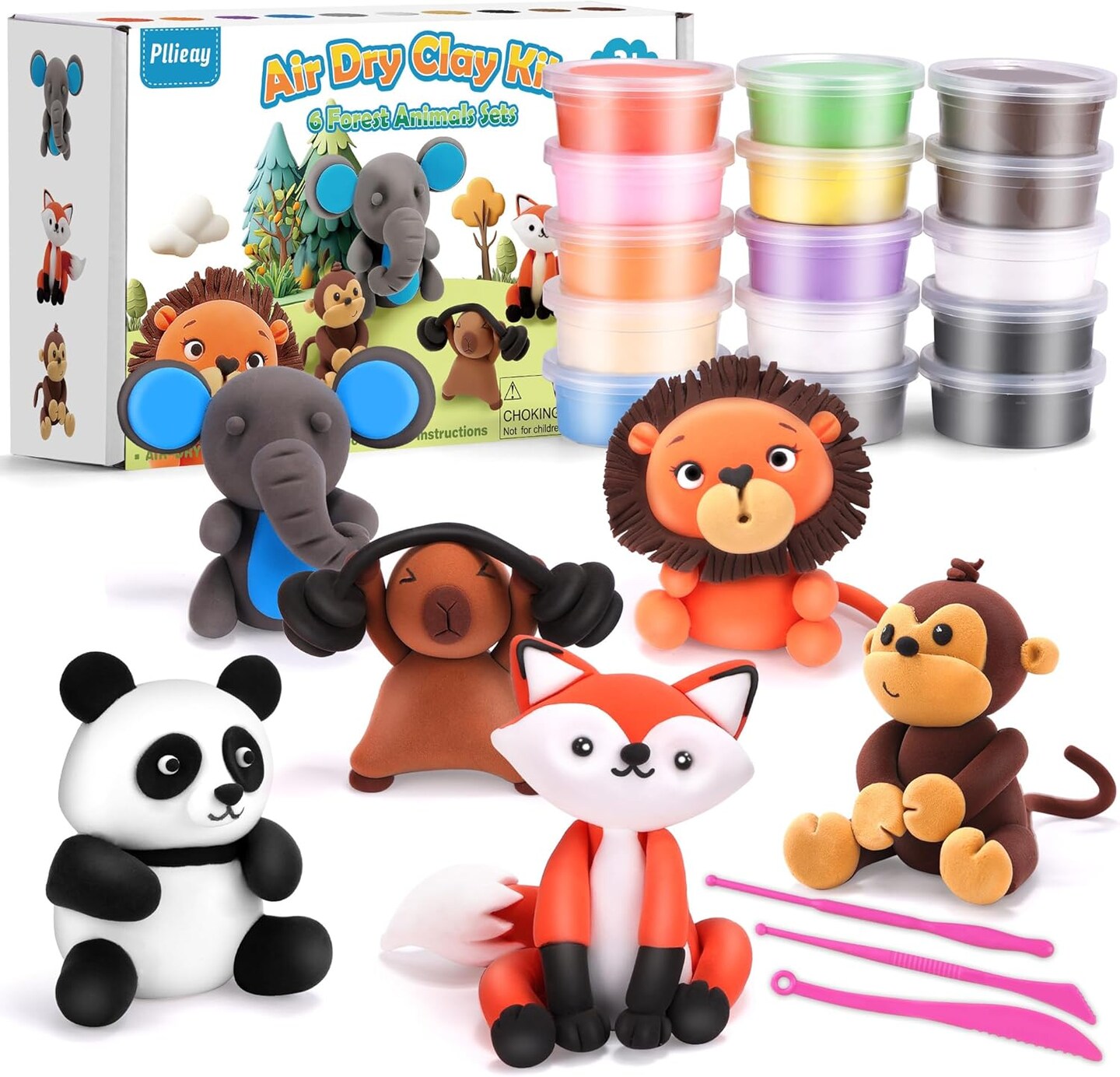 6 Pack Forest Animals Air Dry Clay Kit, Modeling Clay for Kids, DIY Model Magic Clay with Sculpting Tools, Non-Sticky Soft and Super Light, Arts and Crafts Gift for Kids (Forest Animals)
