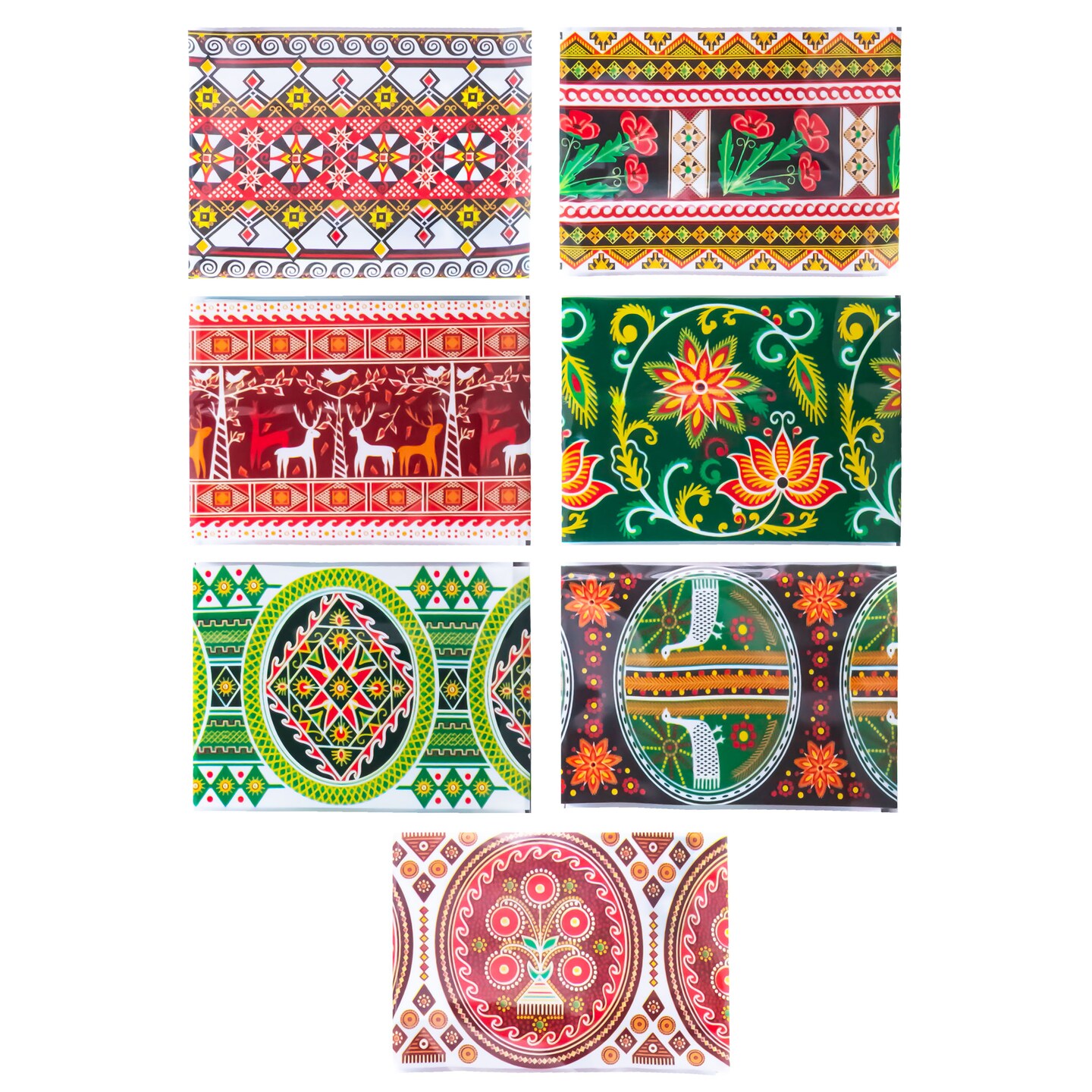 7  Red &#x26; Black Deer, Birds &#x26; Florals Ukrainian Easter Egg Decorating Wraps Heat Shrink Sleeves