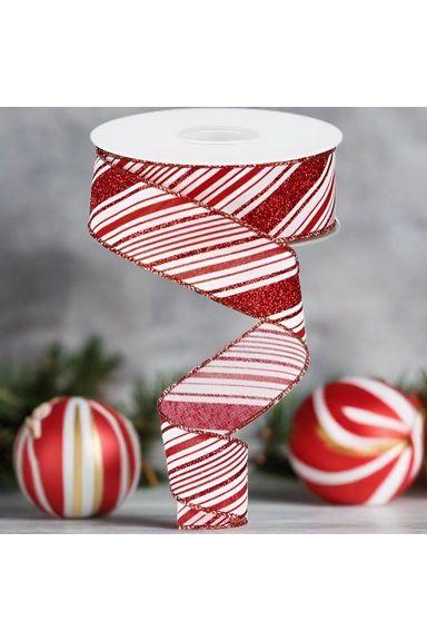 1.5&#x22; Diagonal Stripes Ribbon: Red (10 Yards)