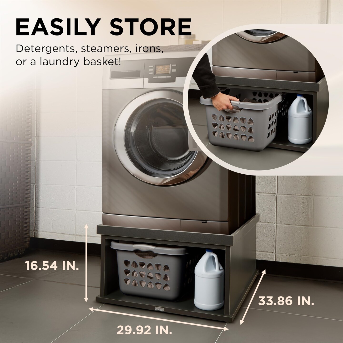 Ivation Wooden Laundry Pedestal (Charcoal) for Washer & Dryer, Universal Fit