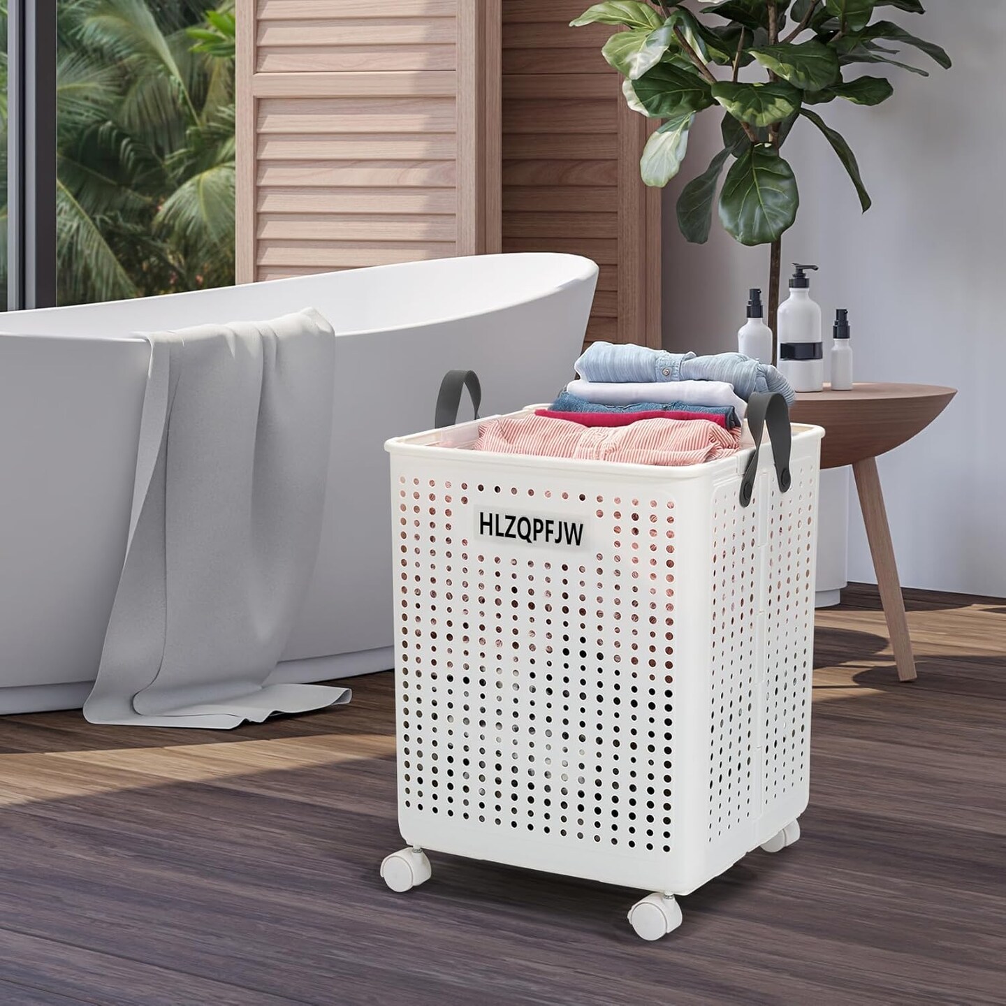 Collapsible laundry hamper, laundry hamper with wheels, laundry hamper with wheels, dorm laundry hamper, laundry basket plastic&#xFF0C;35, 50, 60 liter large capacity (White, Extra large)