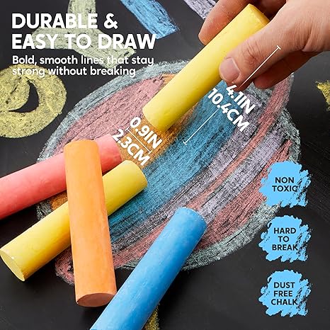 75 Pcs Sidewalk Chalk Set in 15 Packs, 5 Colors, Non-Toxic Jumbo Washable Chalk for Toddlers 1-3, Painting for Outdoor Art, School Supplies, Classroom Must Haves