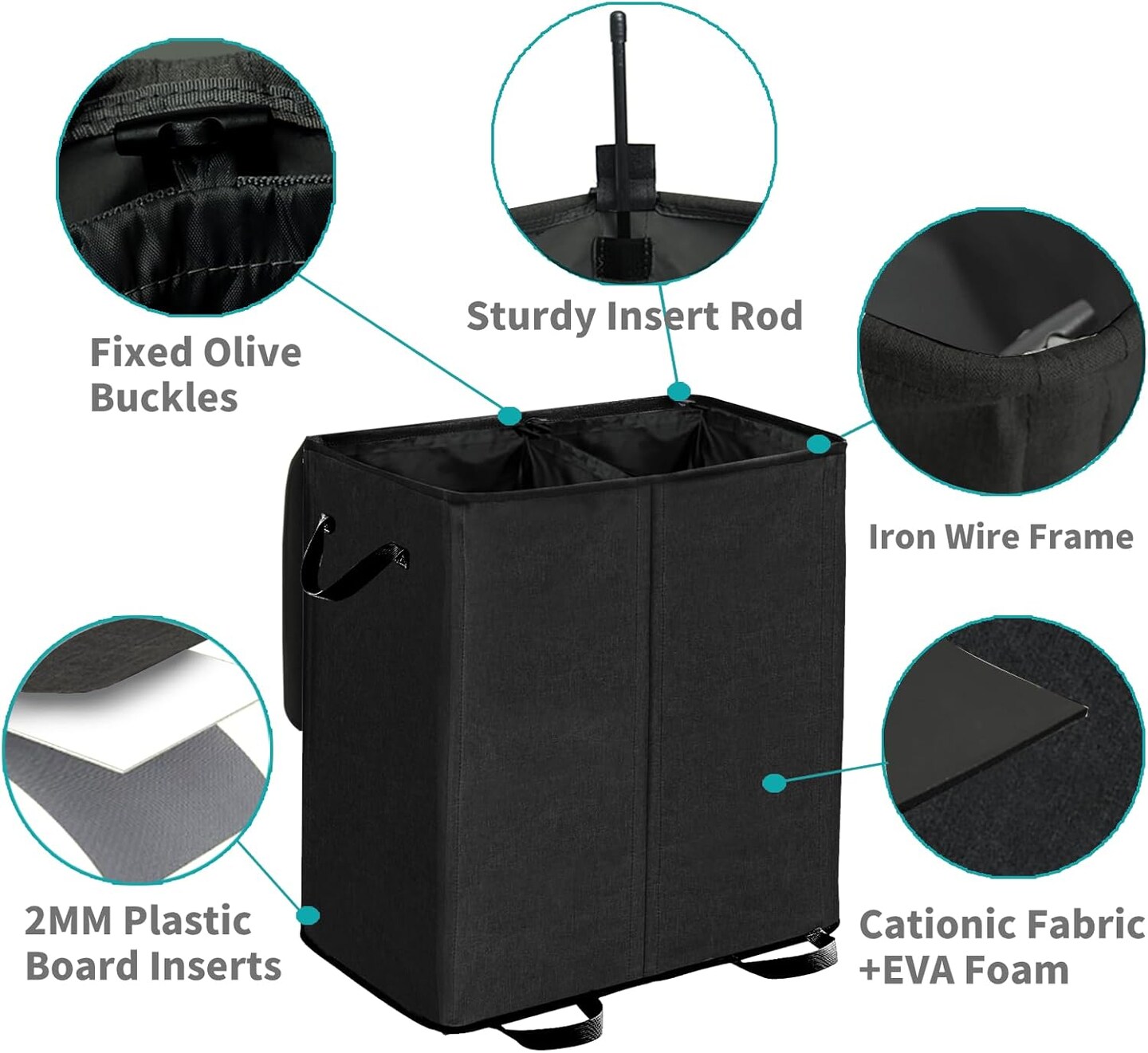Double Laundry Hamper with Lid and Removable Bags, Laundry Basket 2 Section, Double Hampers for Laundry, Large Divided Hamper, Dual Laundry Hamper 2 Section with Handles Dorm 158L Black