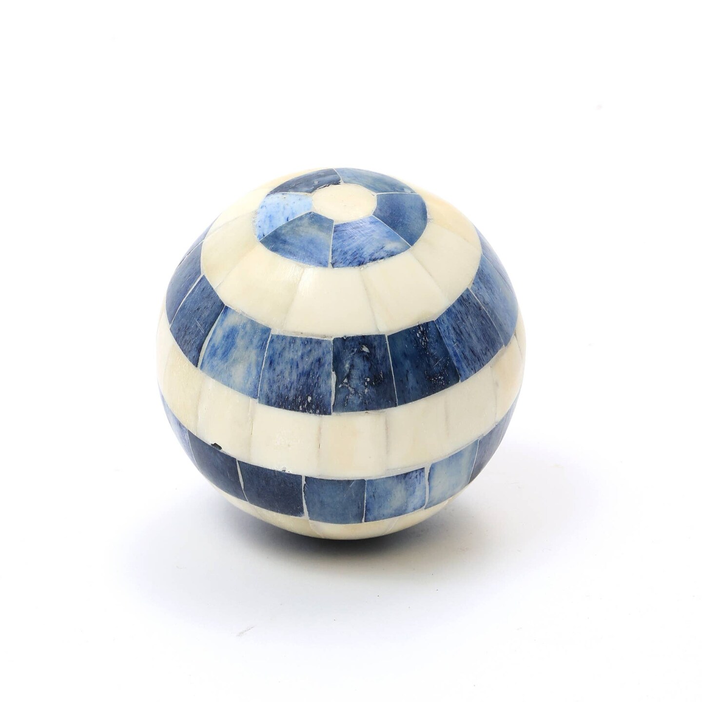 Decorative White and Blue Wooden Ball &#x2013; Stylish Accent for Home D&#xE9;cor