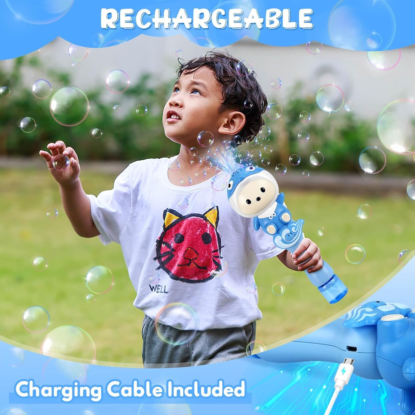 Bubble Toys Bubble Wands for Kids Light Up Bubbles Machine Blower Maker with Bubble Solution Outdoor Toy Gift
