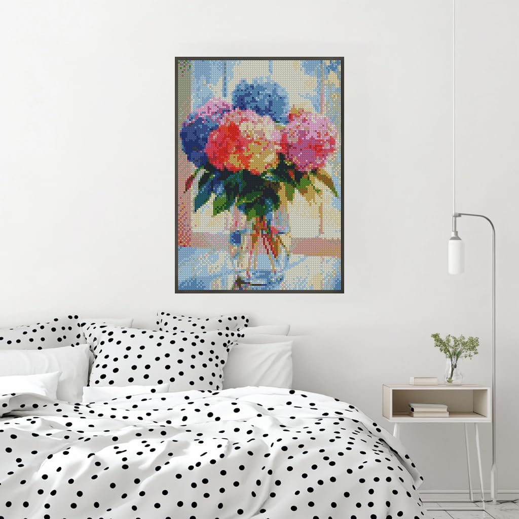 Hydrangea in Glass 5D Diamond Painting Kit for Adults - DIY Full Drill Diamond Art for Beginners - Crystal Craft Kit for Home Wall Decor (11.8x15.7 inch)