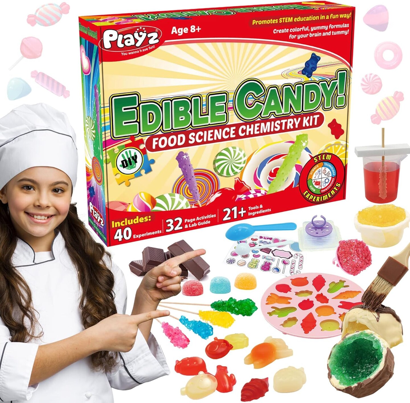 Edible Candy Making Science Kit for Kids Ages 8-12 Years Old - Food Science Chemistry Kid Science Kit with 40 Experiments to Make Your Own Chocolates, Educational Science Kits for Boy &#x26; Girls