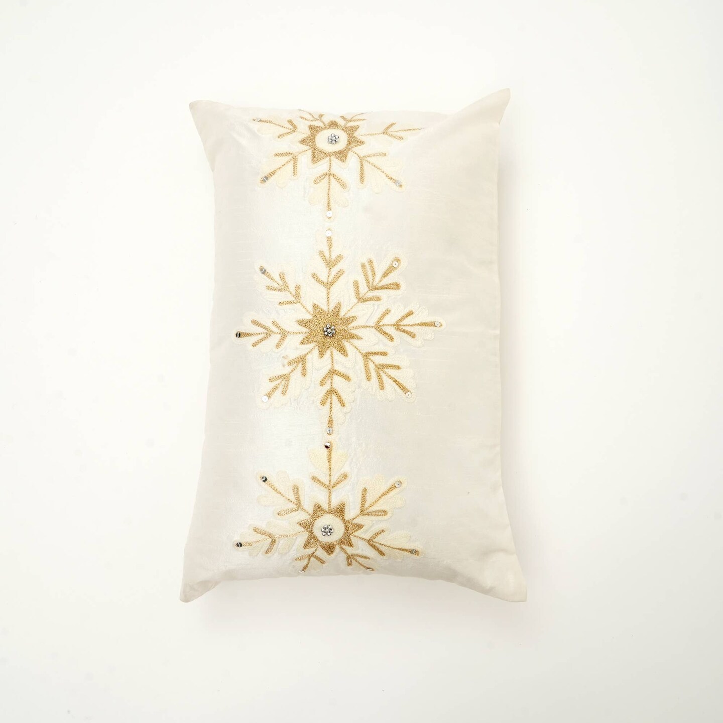 Snowflake Serenity Winter Cushion 24" x 16" – Embroidered & Beaded Holiday Throw Pillow