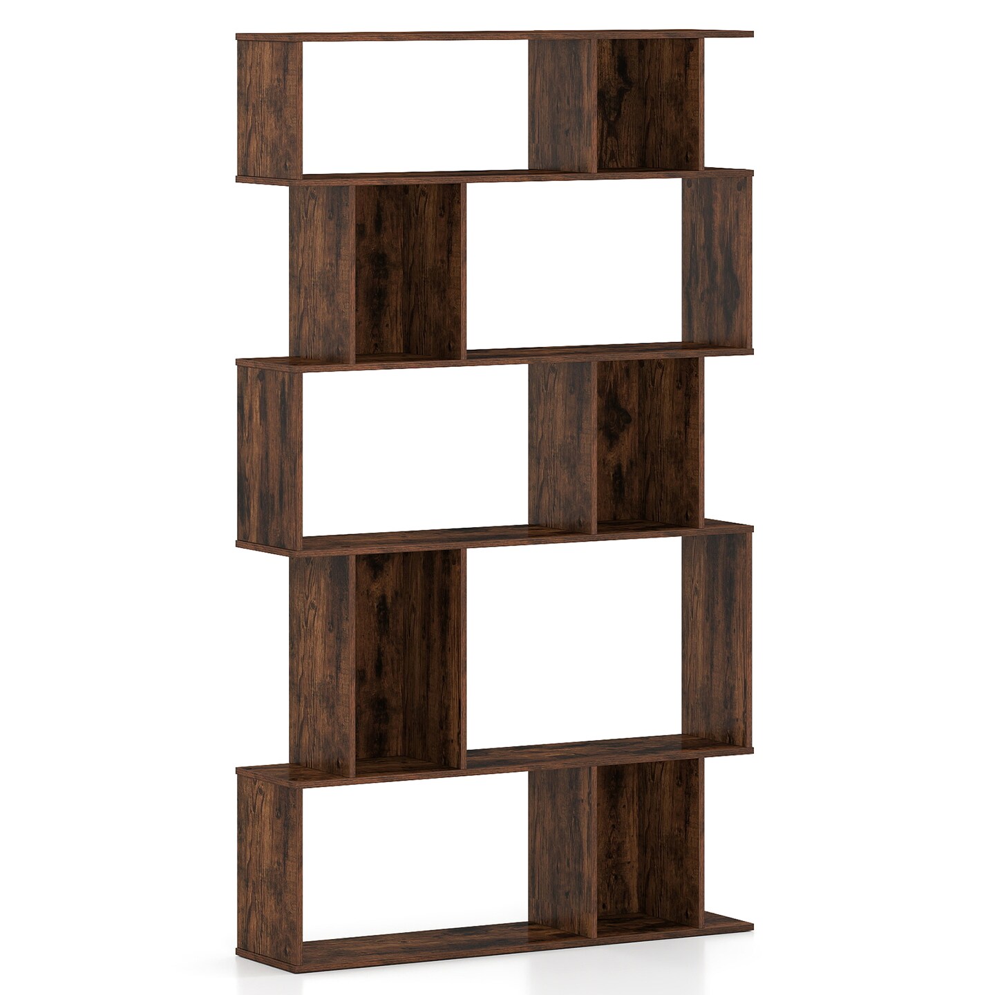 Geometric Bookshelf 5-Tier with Open Shelving and Closed-Back Cubes