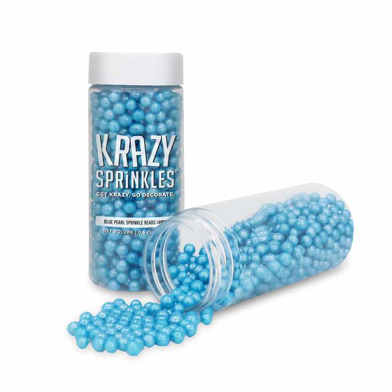 Krazy Sprinkles - Blue Pearl 4mm Beads (1/2 Cup, 1x Jar) for Cakes, Ice Cream & Cookies
