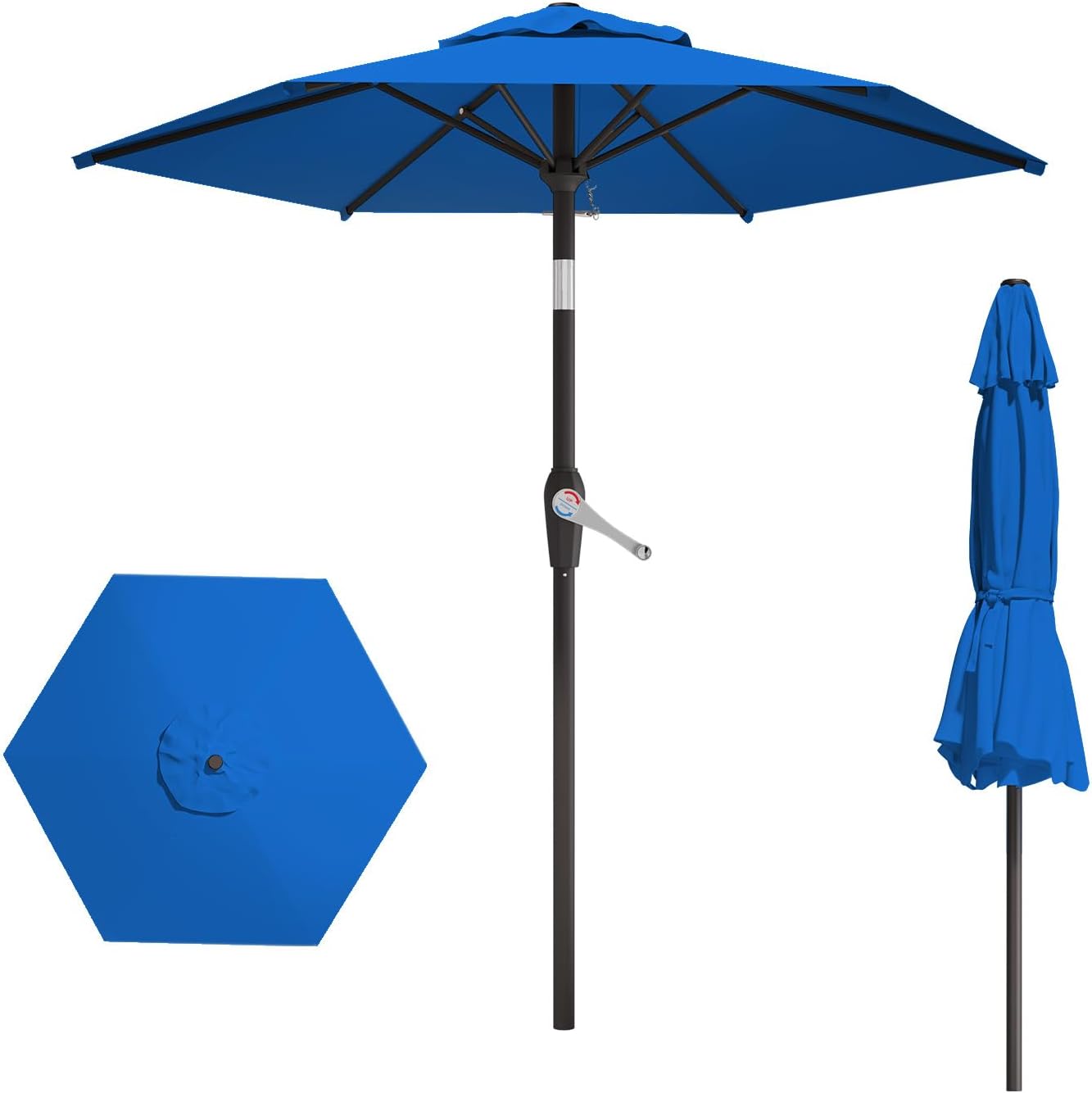 Patio Umbrella Table Market Umbrella w/Tilt and Crank Heavy-Duty Round