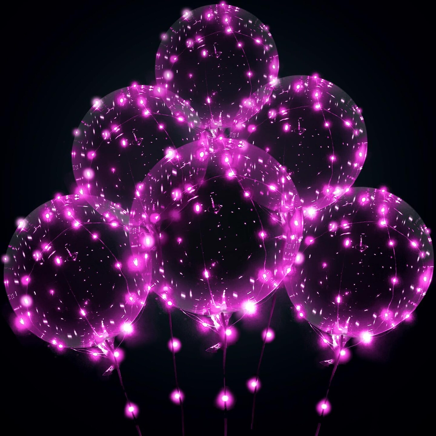 LED Balloons Light Up Clear Bobo Balloons Transparent for Party, Birthday, Anniversary, Wedding (Pink, No Battery)