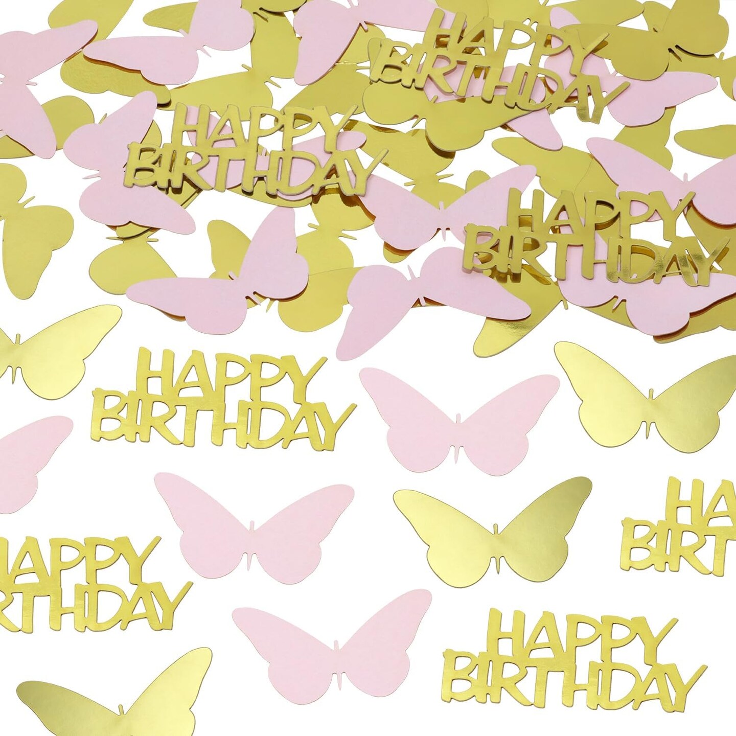 100pcs Butterfly Table Confetti Decor Glitter Butterfly Decoration for Birthday Wedding Theme Thanks Giving Party Valentine&#x27;s Mother&#x27;s Day Scatter Bless Confetti (Gold &#x26; Pink &#x26; HAPPA BIRTHDAY)