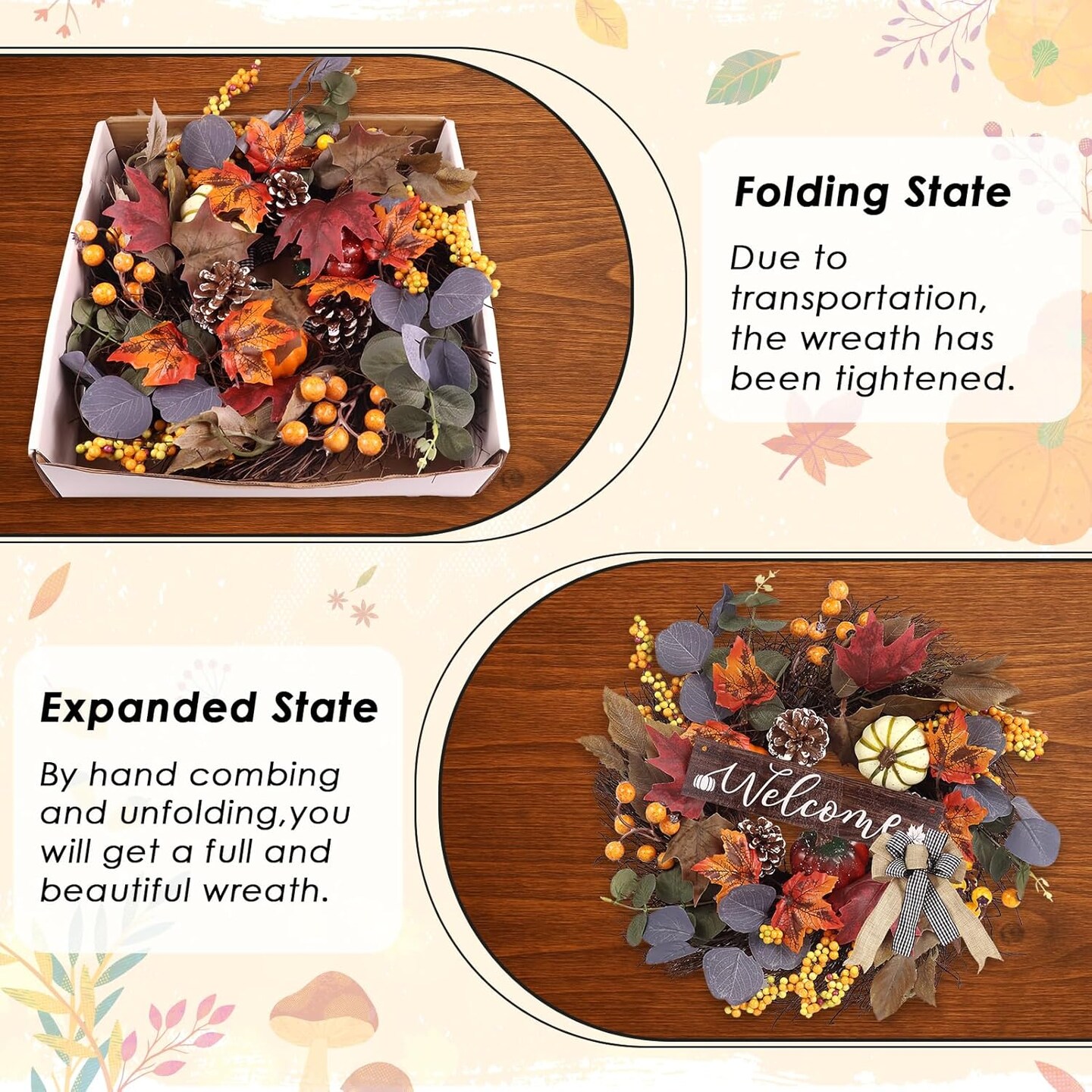 Fall Wreaths for Front Door Outside Decor(Wreath Eucalyptus)5&#x22;D x 20&#x22;W x 20&#x22;H