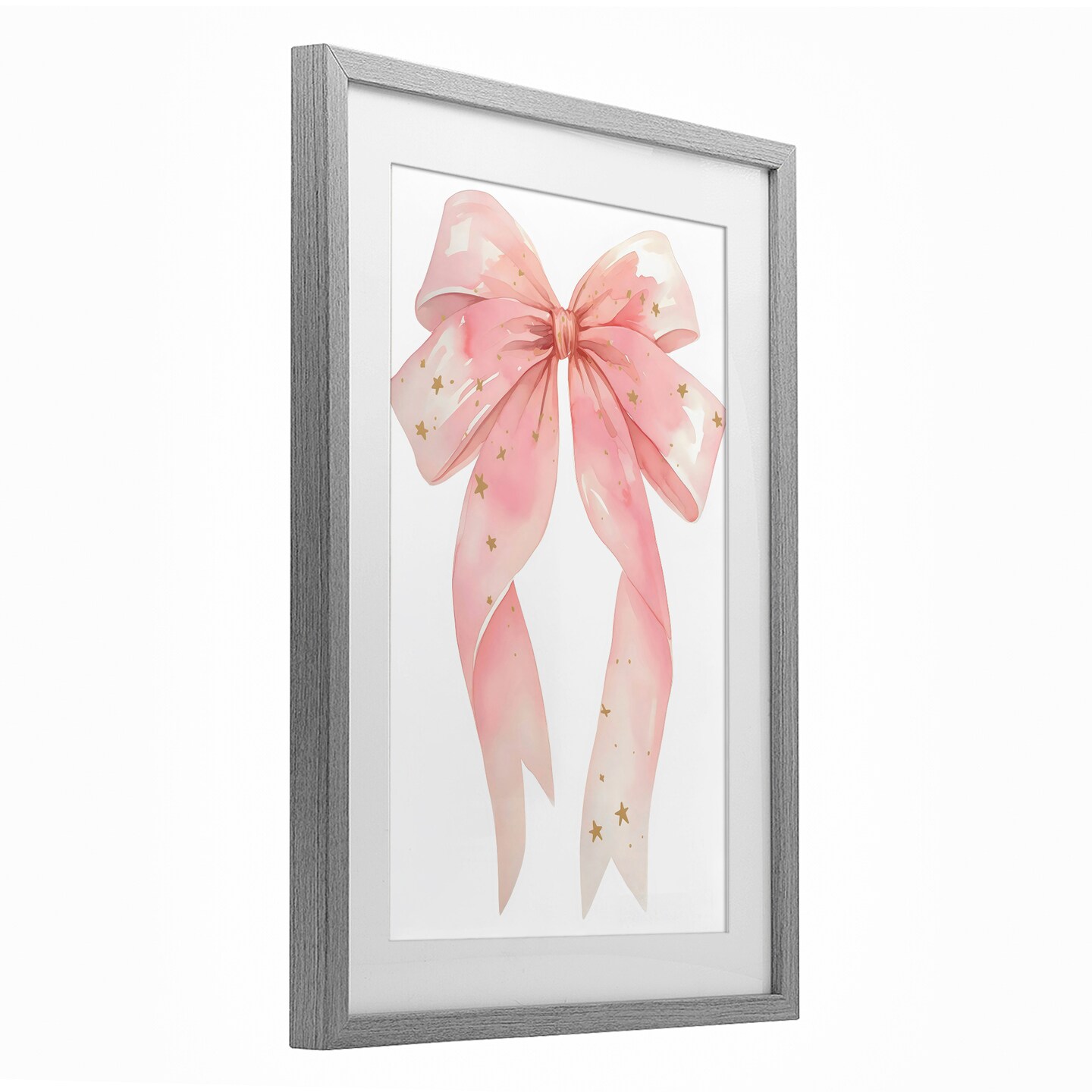 Stupell Industries Pink Bow With Gold Stars Black Framed Print Under Glass, design by Creative Studio