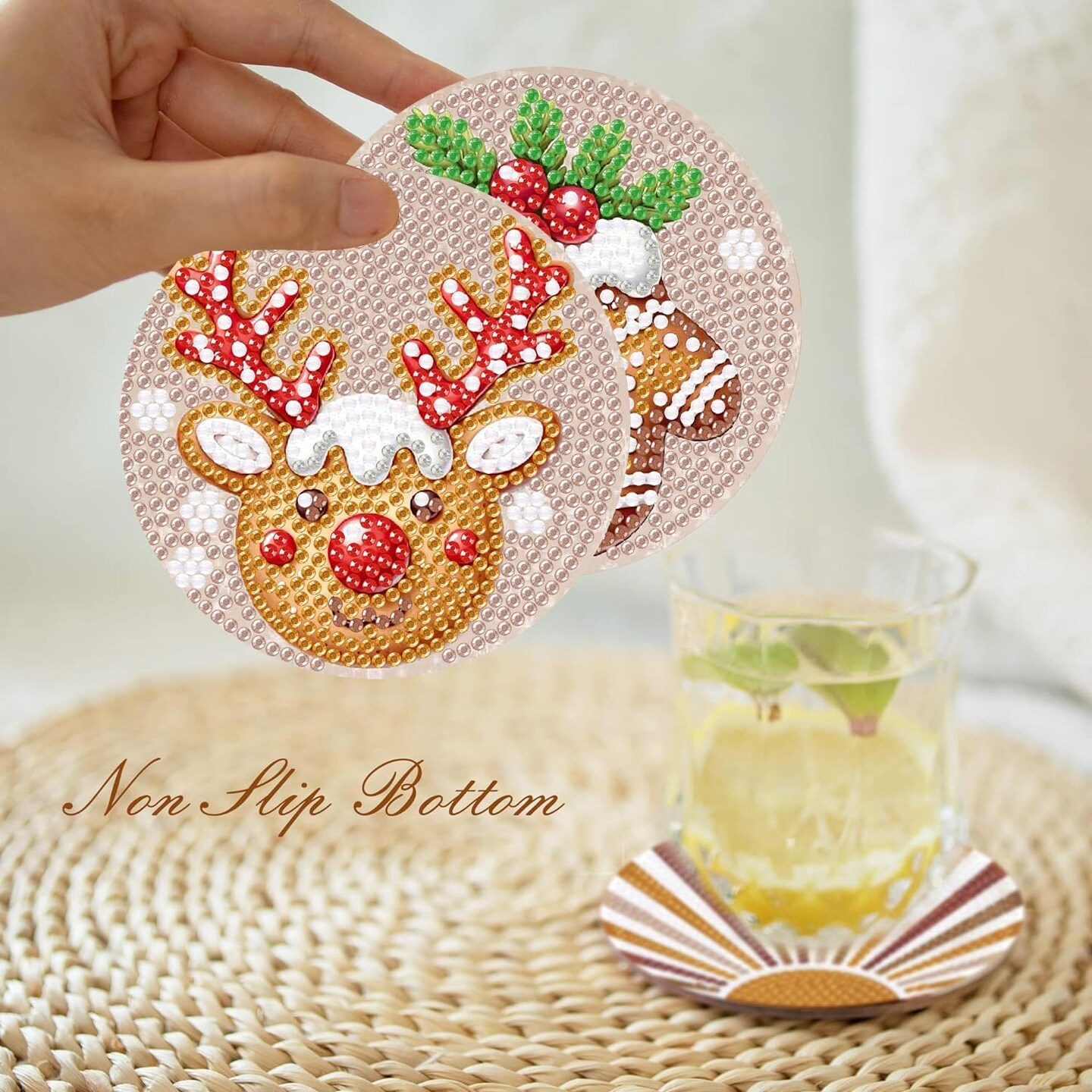 8 Pcs Christmas Diamond Painting Coasters Kit with Holder