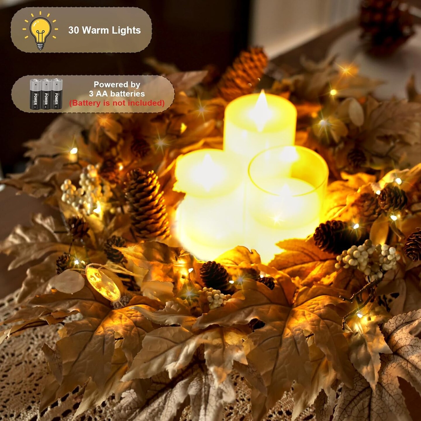 22 Inch Fall Wreaths for Front Door Outside Timer Function(Fall Wheat-268)22&#x22;D x 22&#x22;W x 5&#x22;H