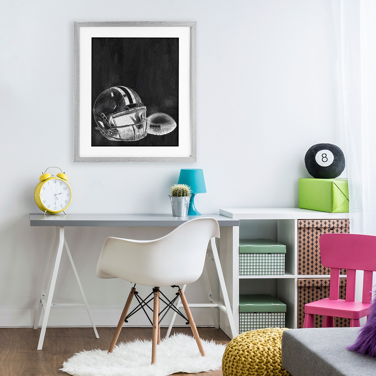 Stupell Industries Monochrome Football Helmet & Ball Black Framed Print Under Glass, design by Kim Allen