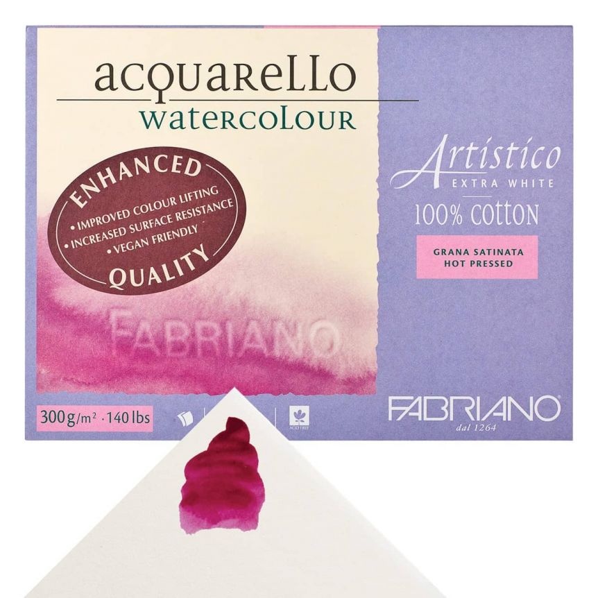 Fabriano Artistico Watercolor Paper - 5x7 in Extra White Blocks - 140 lb Hot Press 25 Sheets