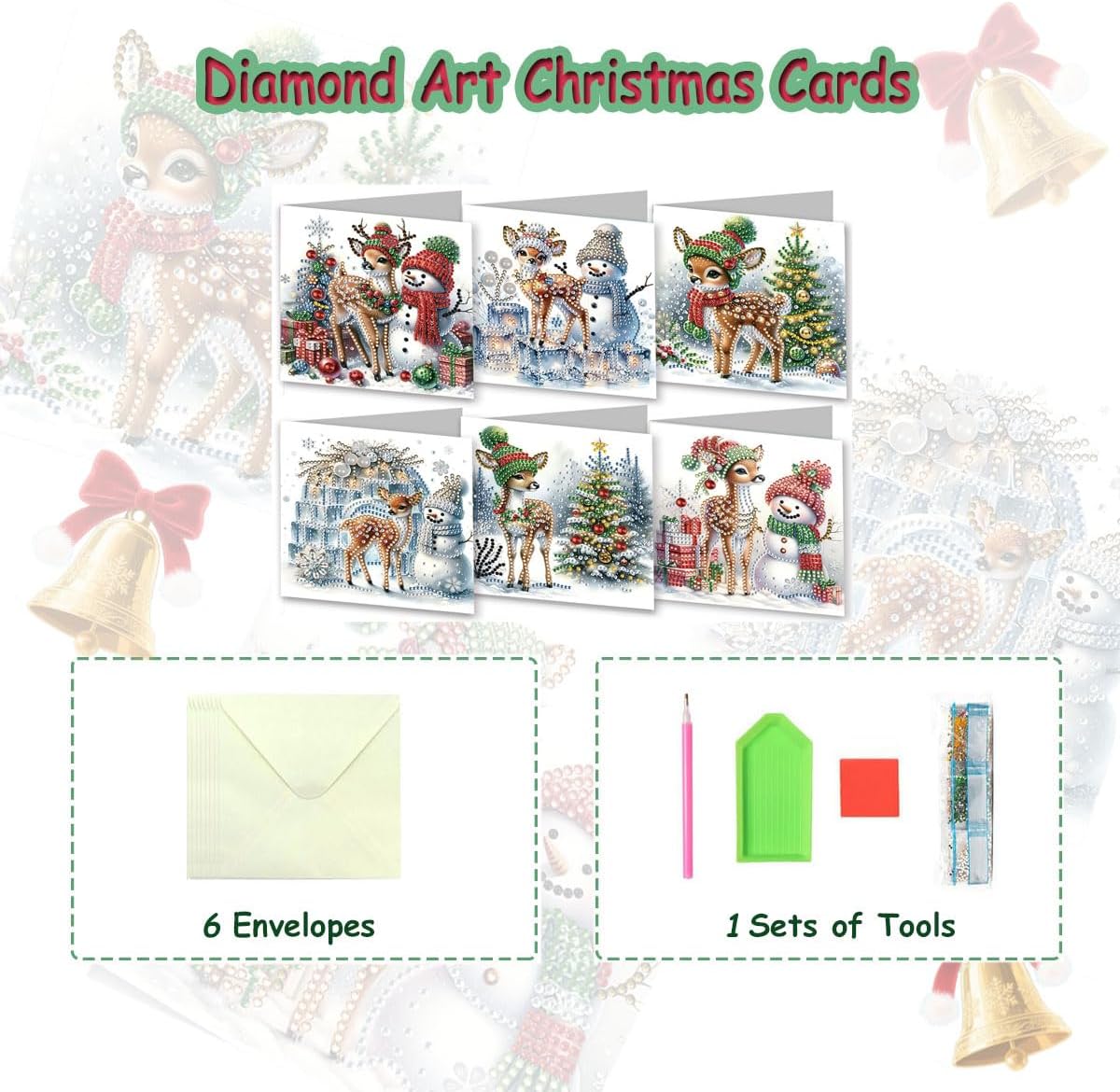 6-Pack 5D DIY Diamond Painting Christmas Greeting Cards Kit with Envelopes (Deer)
