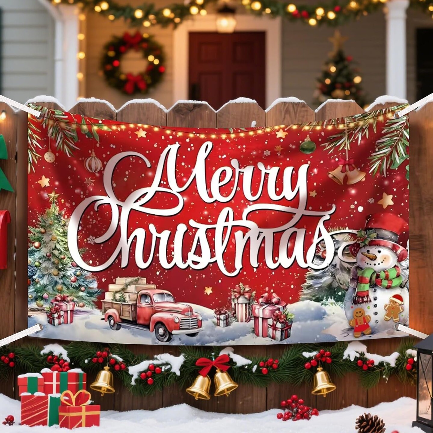 Large Merry Christmas Banner Decorations - 72x44 Inch Red Outdoor Christmas Sign(Red)44"L x 72"W