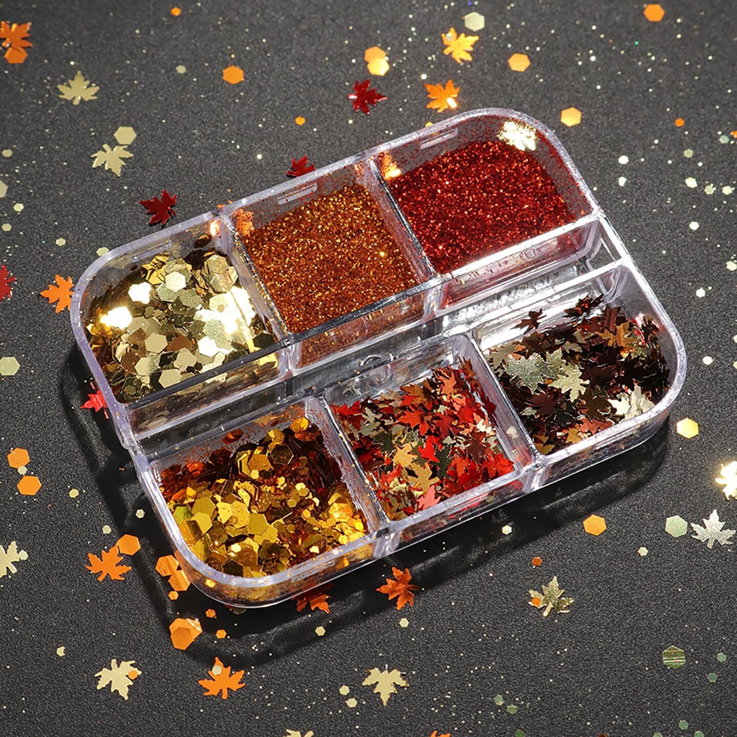 Fall Maple Leaf Nail Glitter Sequins 3D Holographic Leaves (Multicolor)