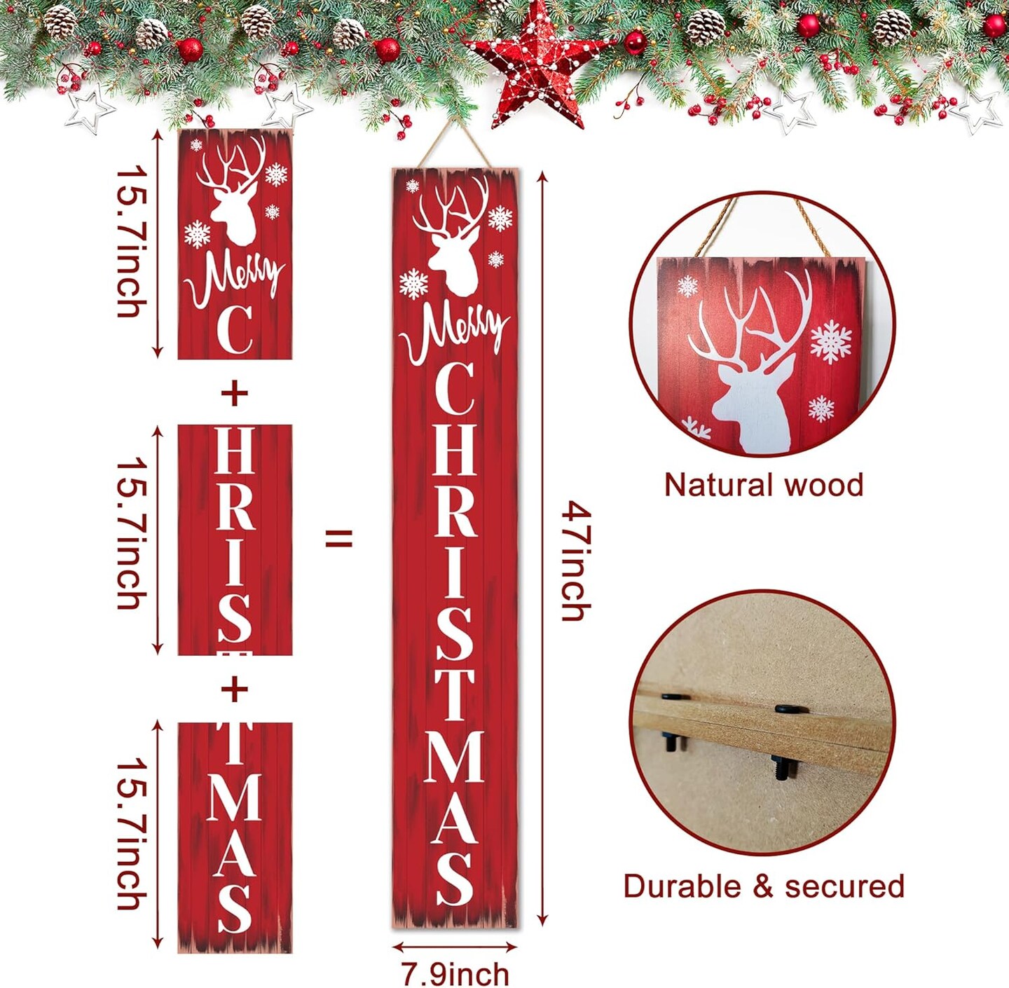 Merry Christmas Welcome Sign Decoration - 47.2&#x22;H (Christmas Elk)