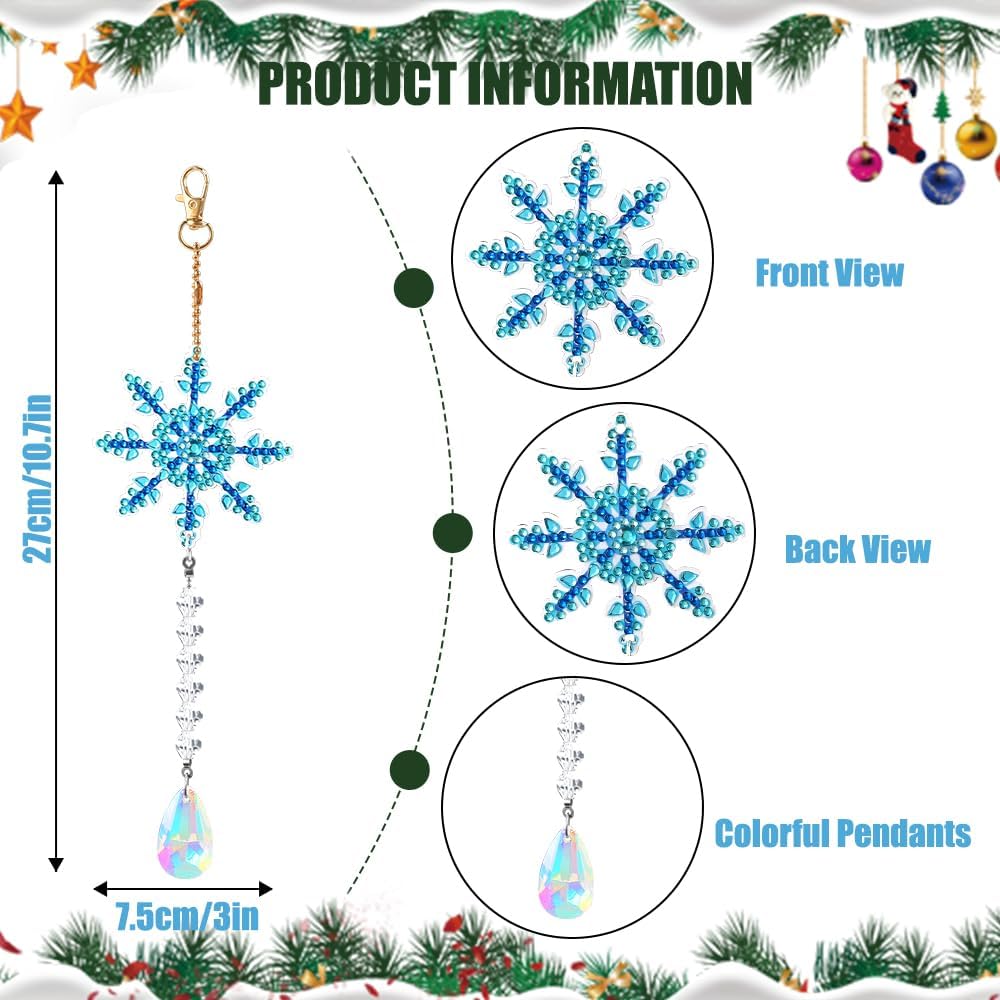 8pcs Christmas Snowflake Diamond Painting Kits - Double Sided Wind Chimes