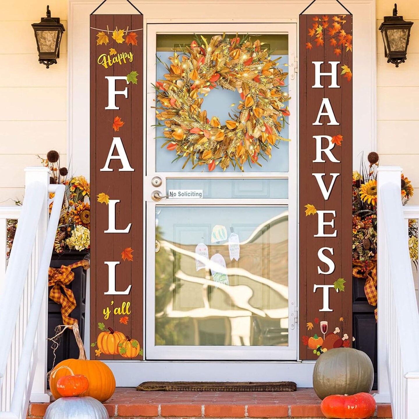 24 Inch Fall Wreaths for Front Door with Lights,(Golden-a)24&#x22;D x 24&#x22;W x 3&#x22;H