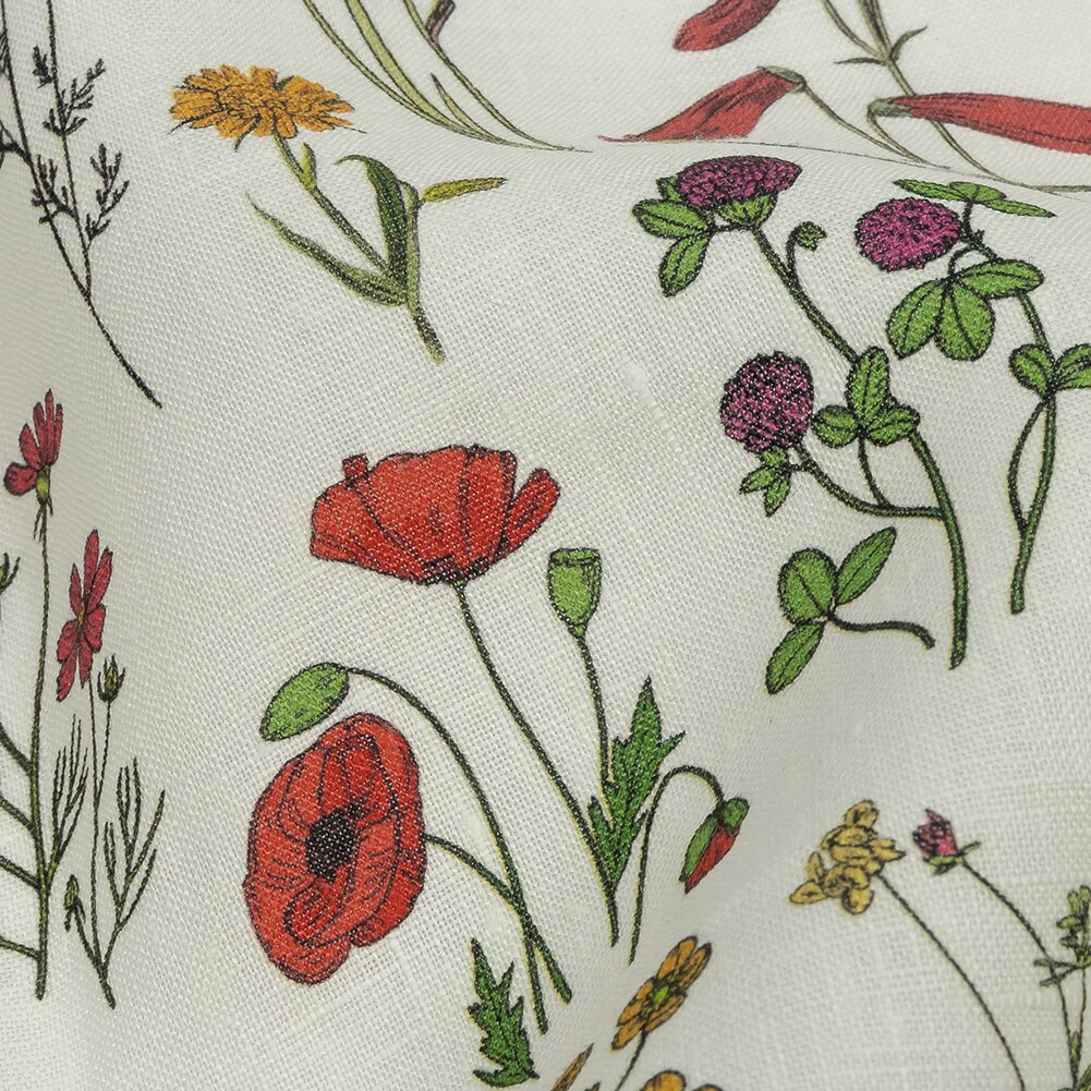 1 Yard Multicolor Wildflower Doodles Medium Weight Linen Woven Fabric