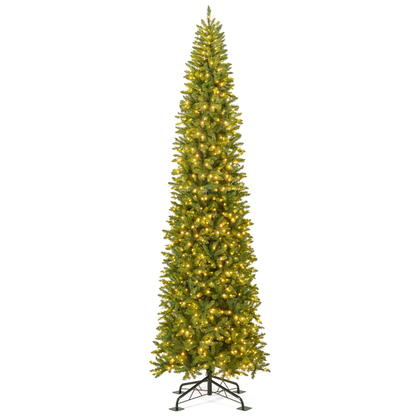 Slim 12 Ft Artificial Pre-Lit Xmas Tree with 2840 Branch Tips and 1000 LED Lights Foldable Metal Base