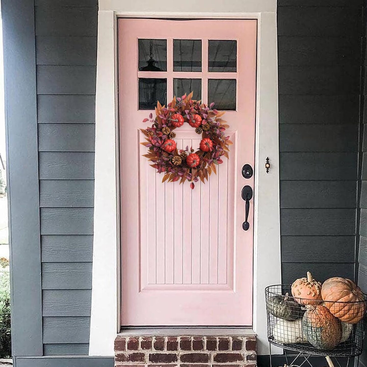 22 Inch Fall Wreath for Front Door(Deep Wine Red, Burgundy, Burnt Orange)14&#x22;D x 13&#x22;W x 2&#x22;H