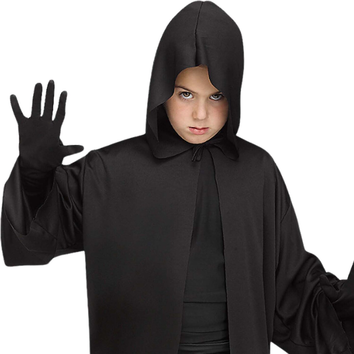 Hooded Robe Black Child Costume Halloween Outfit with Tie Closure
