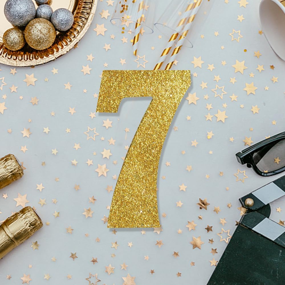 7.8 Inch Gold Glitter Number 7 Wooden Table Centerpieces (1 Pack)