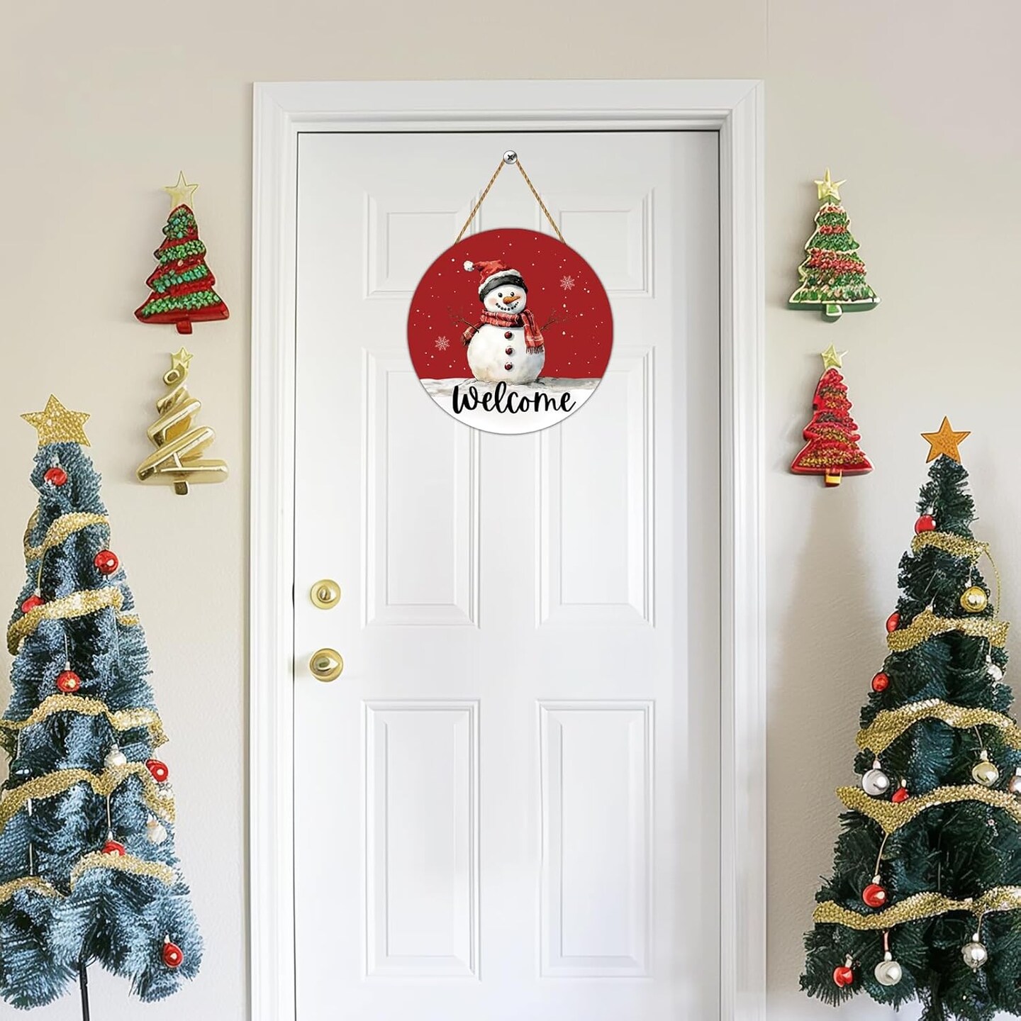 Christmas Snowman Wreath Door Decorations - Red