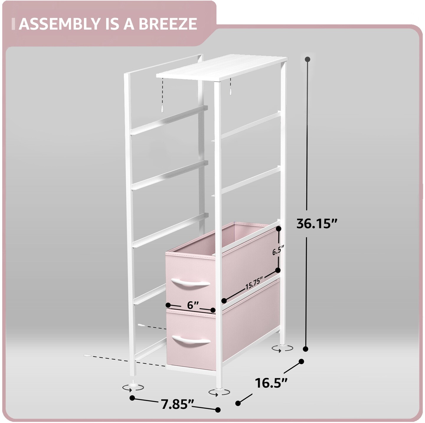 Sorbus Narrow Dresser with 5 Drawers - Steel Frame, Wood Top & Easy Pull Fabric Bins