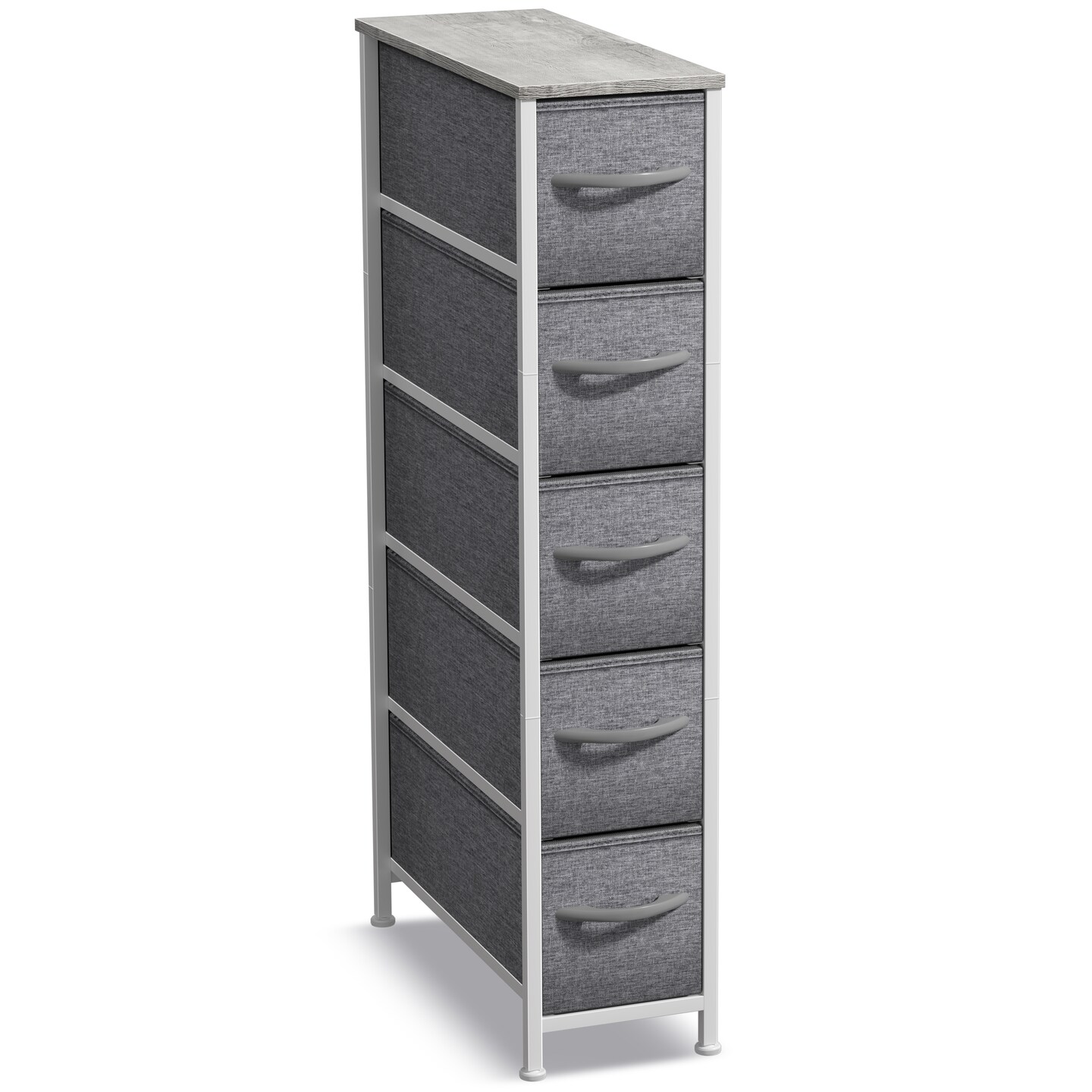 Sorbus Narrow Dresser with 5 Drawers - Steel Frame, Wood Top & Easy Pull Fabric Bins