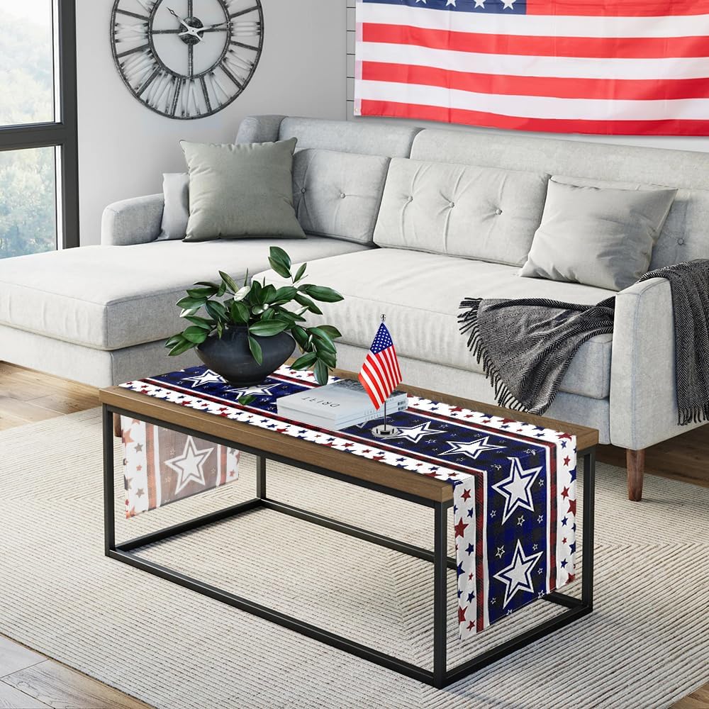 4th of July Table Runner – Stars Patriotic Memorial Day & Independence Day Kitchen Dining Table Decoration, 13" x 72", Indoor & Outdoor Party Home Decor