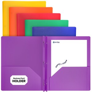 Plastic Folders with Pockets and Prongs, Assorted Colors Two Pocket Folder with Brads, 6 Pc &#x2013;by Enday