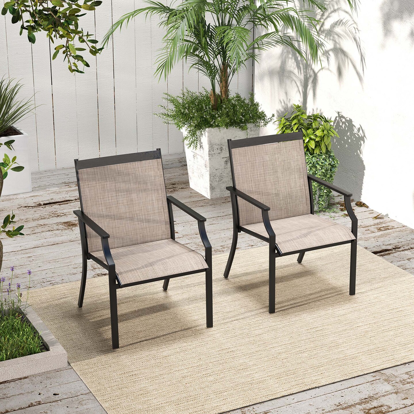 Costway 4 Pieces Patio Dining Chairs Large Outdoor Chairs Breathable Seat & Metal Frame Black/Coffee/Red
