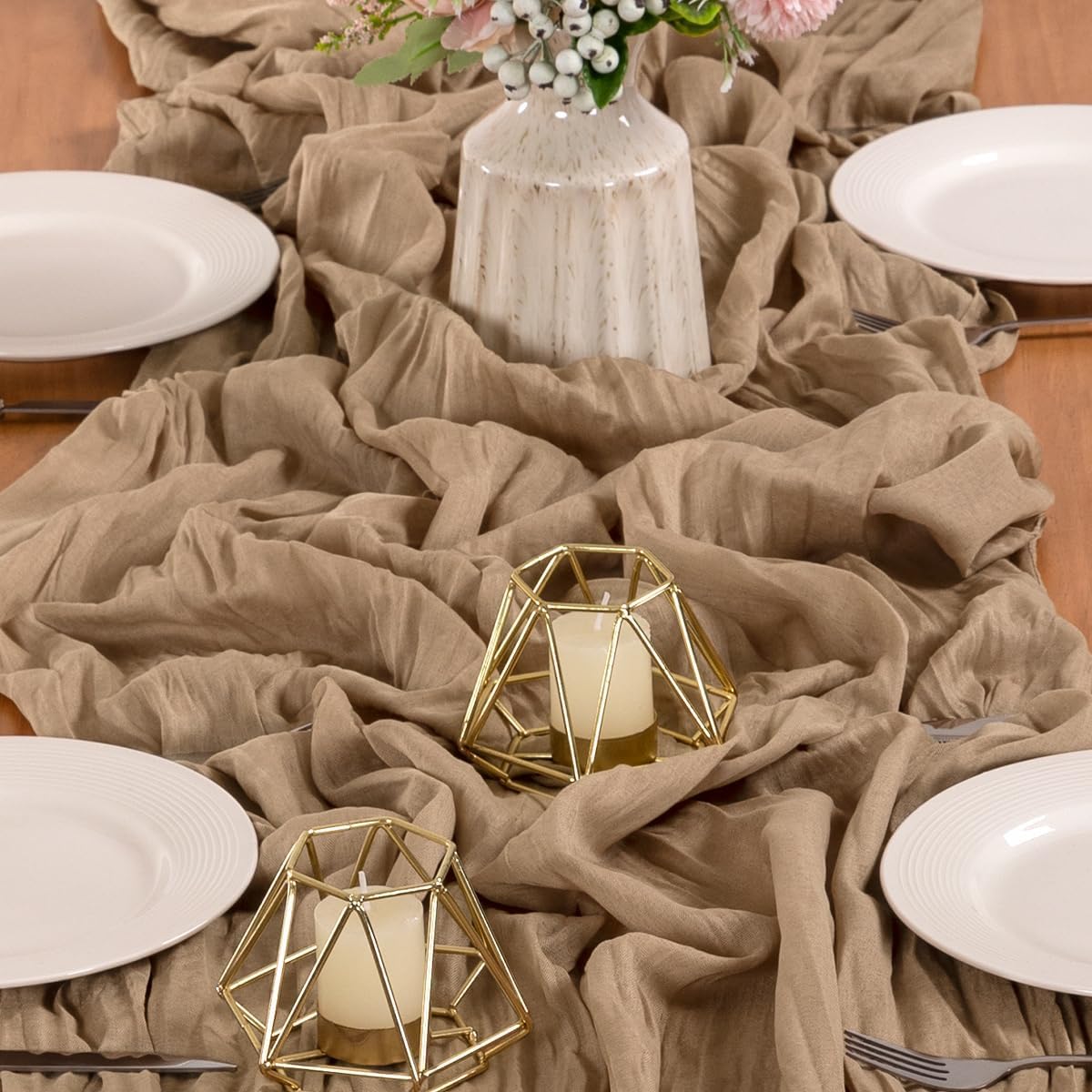 6-Pack Extra Long Cheesecloth Table Runners, 14ft Nude Boho Gauze Table Runners (35 x 170 Inches), Bulk Rustic Sheer Fabric for Wedding Receptions, Baby Showers, Bridal Parties & Banquets
