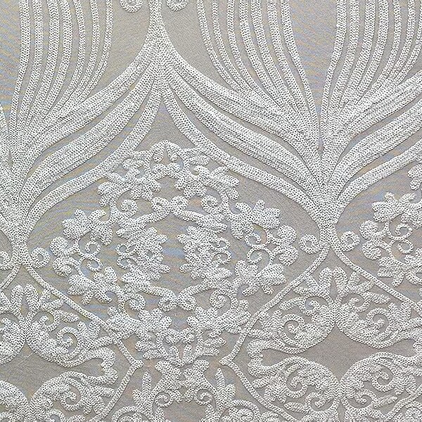 1 Yard Damask Design Embroidered Mesh Lace Fabric 48-50" Wide 100% Polyester for Evening & Bridal Wear