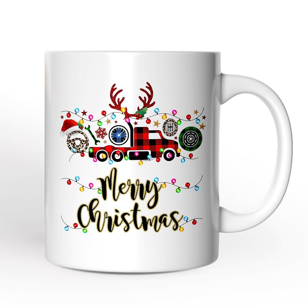 Truck Driver and Logistics Buffalo Plaid Christmas Mug, Freight Delivery and Dispatcher Gift