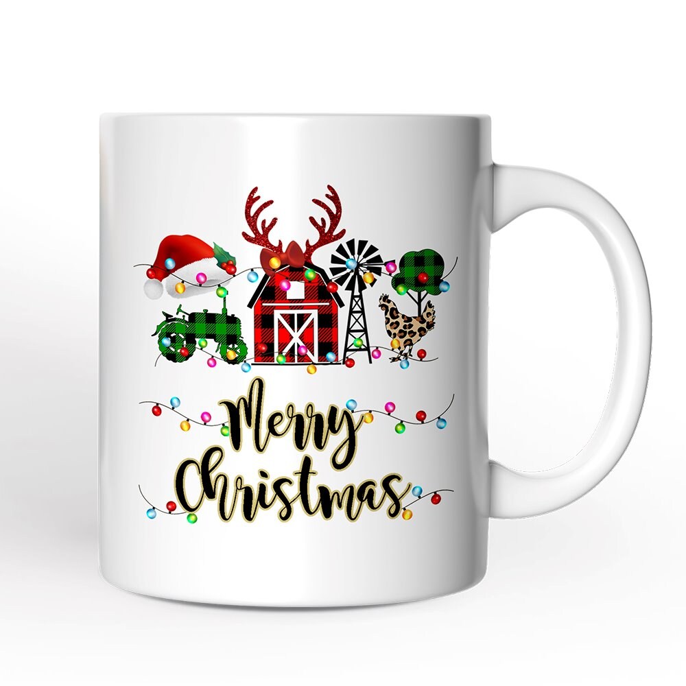 Farm Buffalo Plaid Christmas Mug, Farmhouse Gift