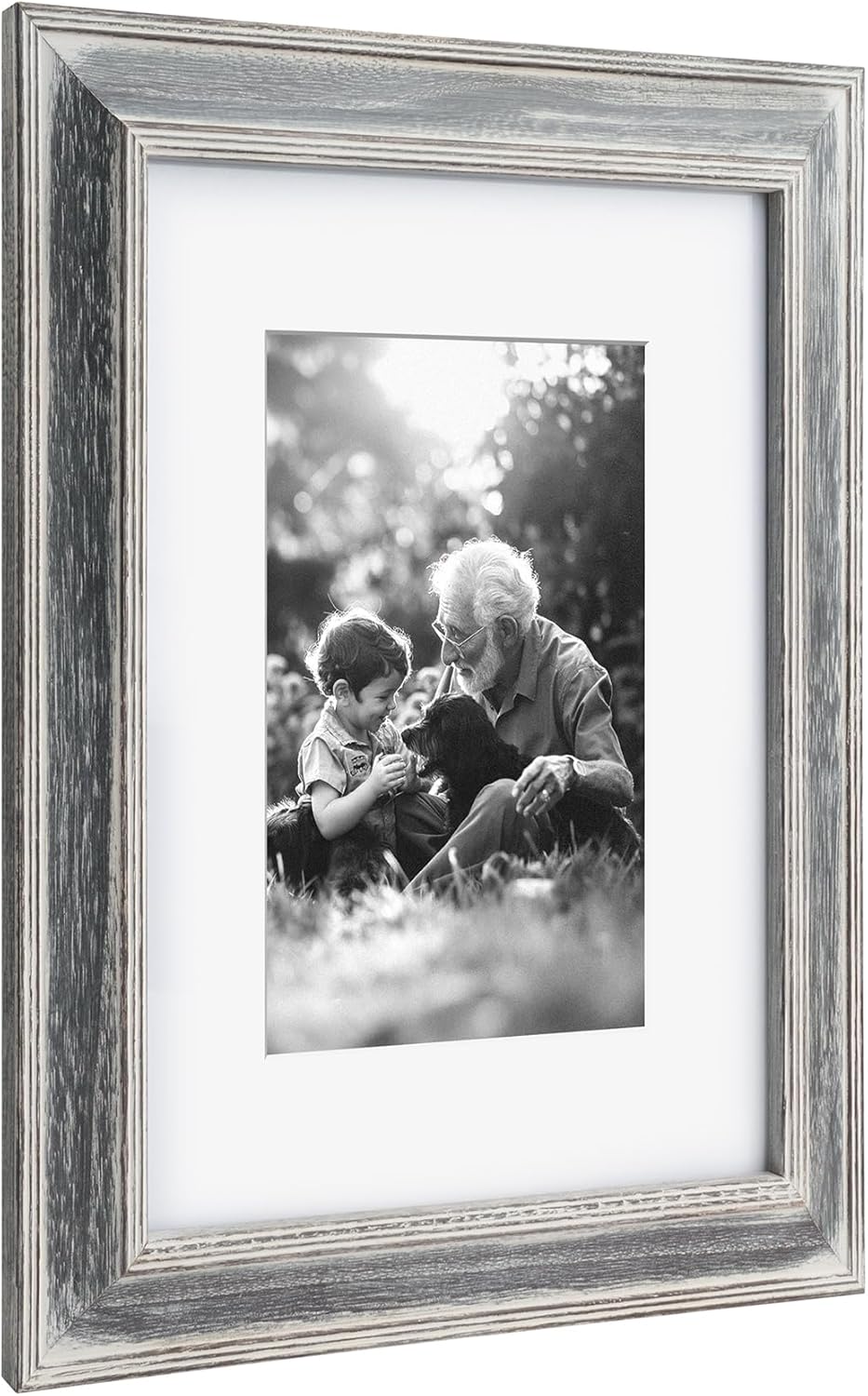 8x10 Rustic White Wood Picture Frame with Mat for 5x7, Weathered Solid Wood Frame with Real Glass