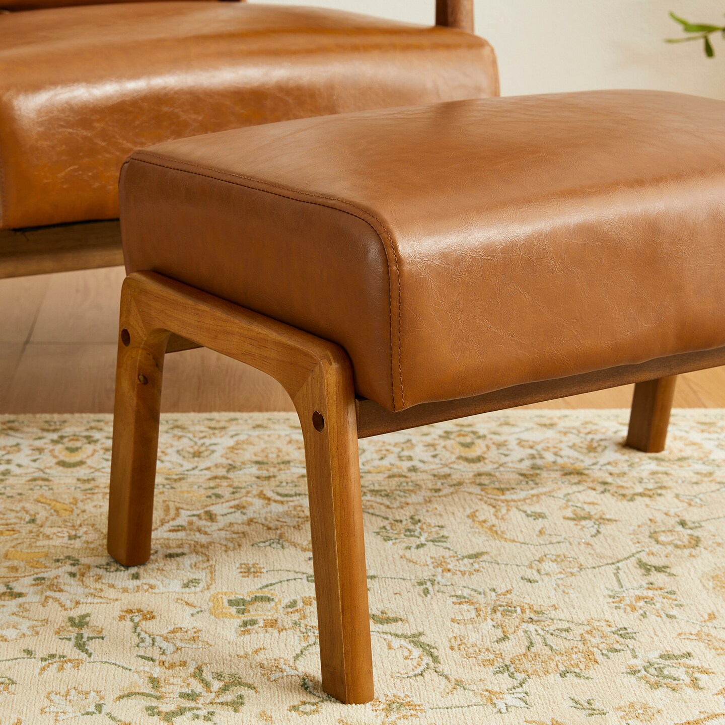 30.75&#x22;H Mid-Century PU Leather Armchair with Ottoman Set