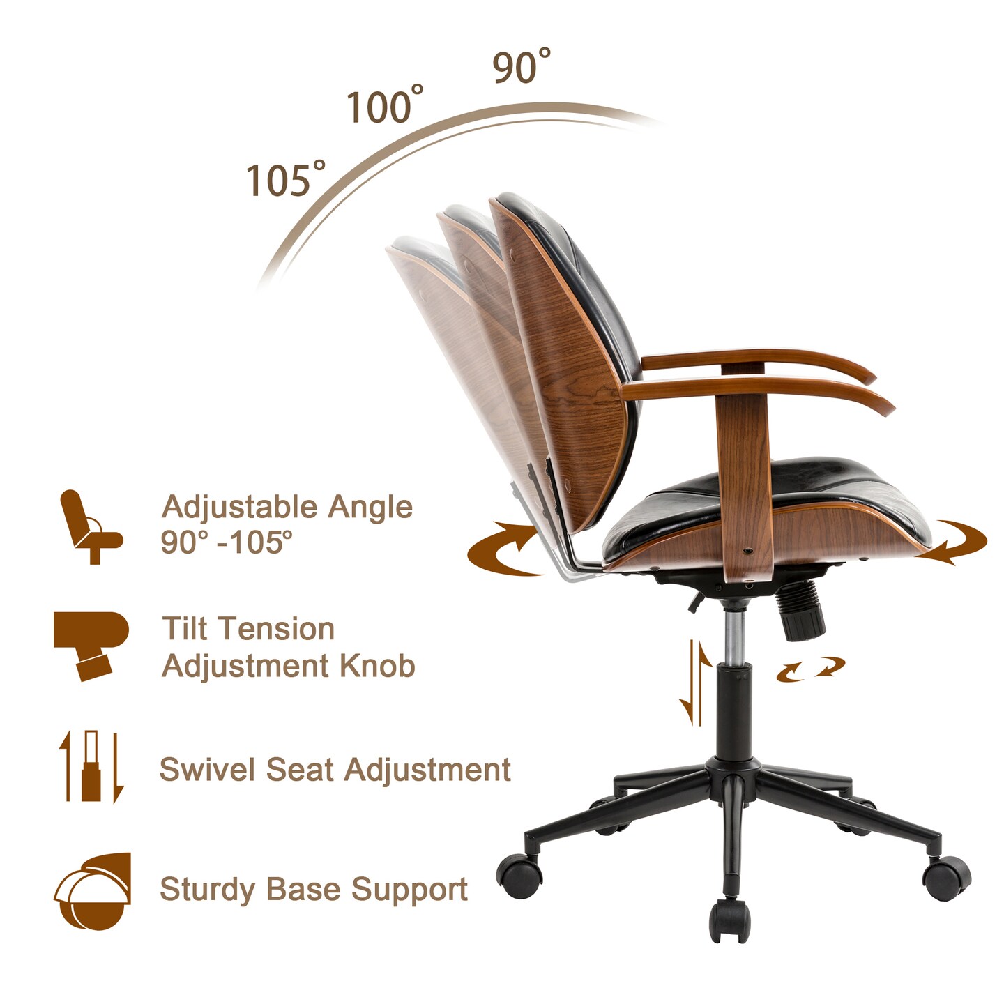 Modern Ergonomic Faux Leather Gaslift Adjustable Swivel Office Task Chair