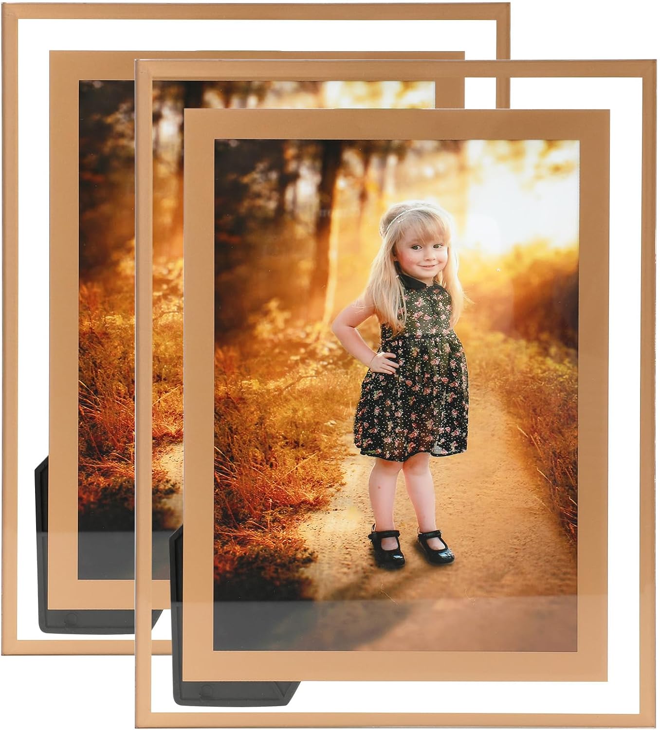 5&#x22;&#xD7;7&#x22; Gold Glass Picture Frame, Crystal, Glass, 2 Pack