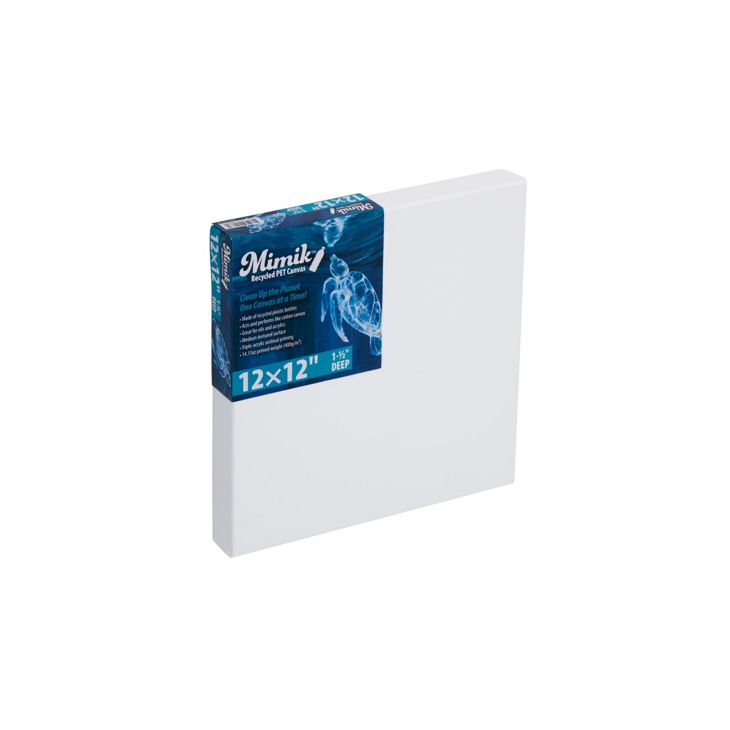Mimik Recycled Stretched Canvas - Single Canvas - Made from Recycled PET Plastic Bottles - Durable Archival Weave - Triple Acrylic Primed Painting Canvases - 400gsm, 1-1/2 in Deep Pine Stretchers